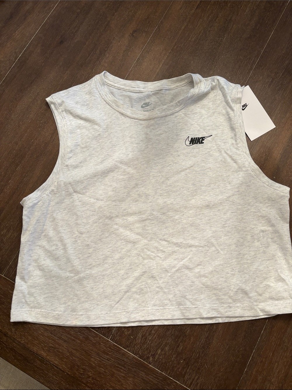 Nike Women’s Light Heather Gray Cropped Tank with Black Logo